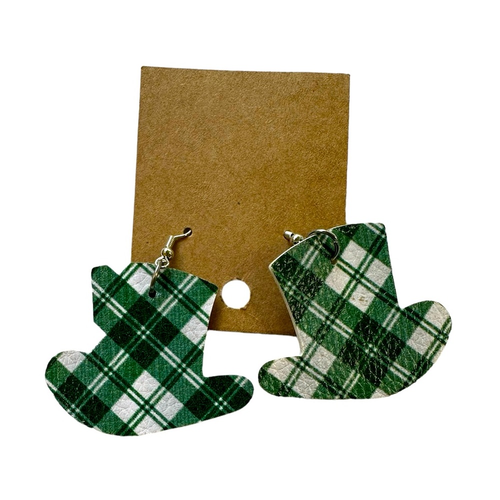 St. Patrick’s Day green plaid lucky Irish hat foam earrings